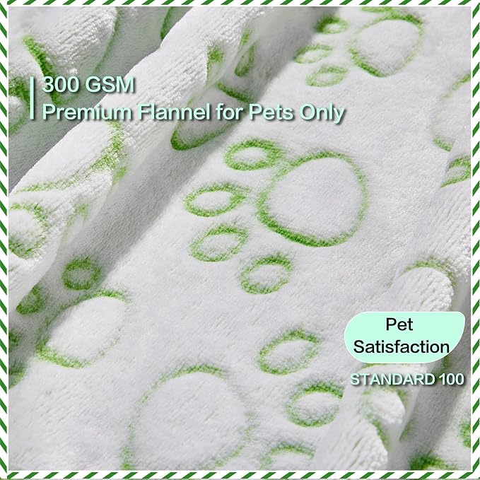 Green Soft Puppy Blanket, with Flannel Green Cute Paw Print, 24 * 32 inches - Image 2