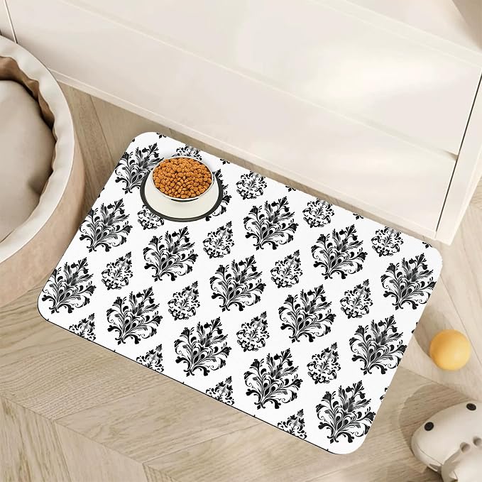Vintage Damask Flower Dog Cat Food Mat, Non-Slip Dog Bowl Mats Floor Protector by Unknown