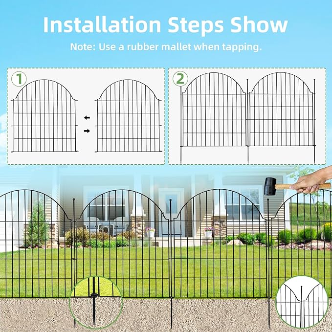 10 Panels No Dig Decorative Garden Fence, 32in x 23.6ft Outdoor Animal Barrier - Image 5
