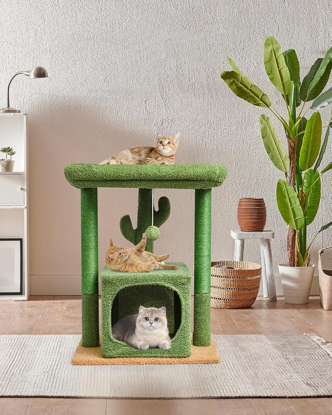 SYANDLVY 27" Cactus Cat Tree for Indoor Cats, Modern Kitten Condo - Image 6
