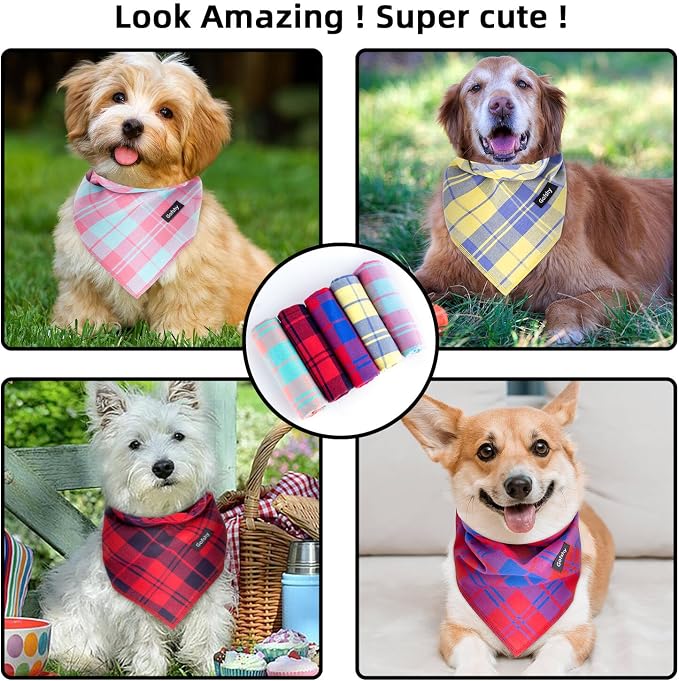 Spring Dog Bandana Small-Dog Scarf Vibrant Color Pink Green Plaid Printing - Image 6
