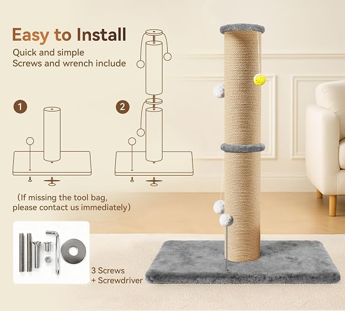 5-Inch Thick Sisal Cat Scratching Post, Durable Cat Scratcher - Image 6
