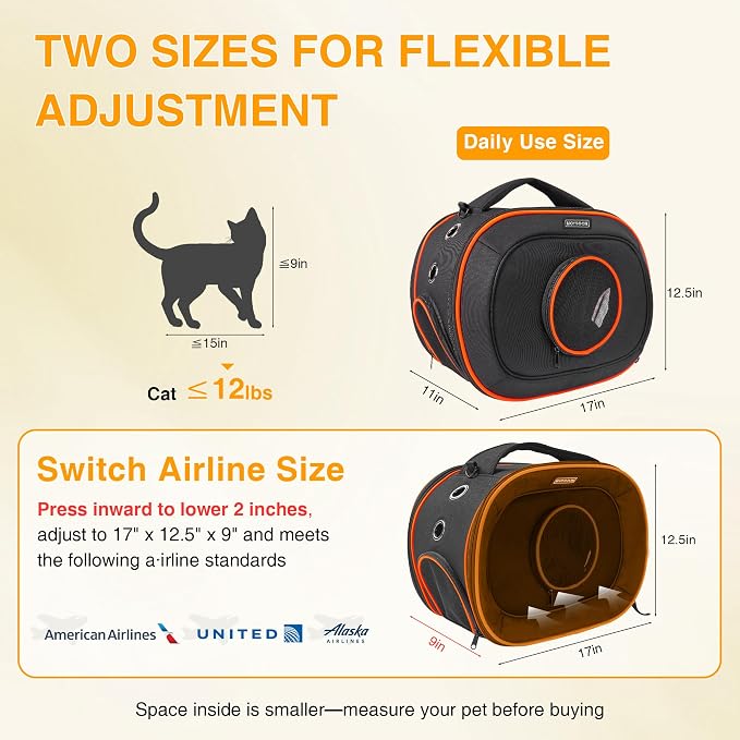 Airline Approved Cat Carrier 17" x 12.5" x 9", Fully Removable - Image 3