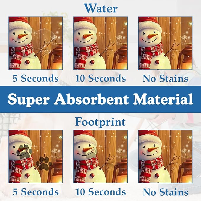 Chirstmas Gifts Dog Cat Food Mat, Cute Snowman Absorbent Waterproof Placemat - Image 3