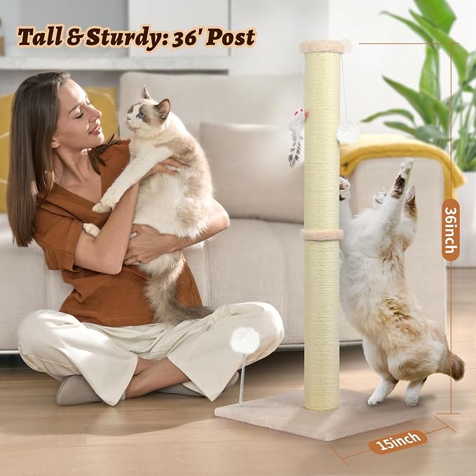 36 Inch Tall Cat Scratching Post – Sisal Cat Scratcher - Image 6