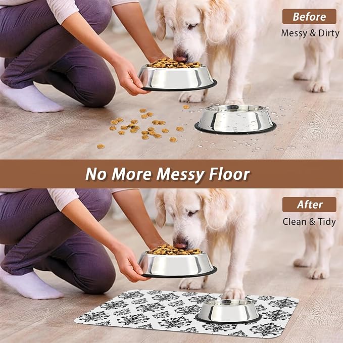 Vintage Damask Flower Dog Cat Food Mat, Non-Slip Dog Bowl Mats Floor Protector - Image 5