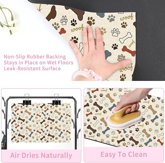 Dog Feeding Mat 24 x 16 Inch, Neutral Paw Bone Woof Dog Placemat Absorbent - Image 3