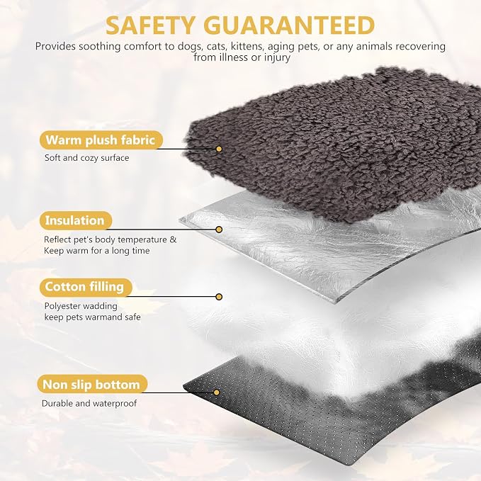 Self Warming Cat Bed Mat with U-Shaped Pillow -24"x18" Soft Thickened Thermal - Image 3