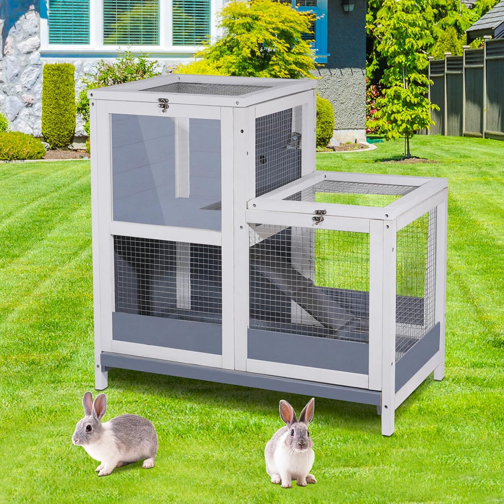 2-Story Wooden Guinea Pig Cage with Removable Tray and Ramp - GlobalHabitat Supply