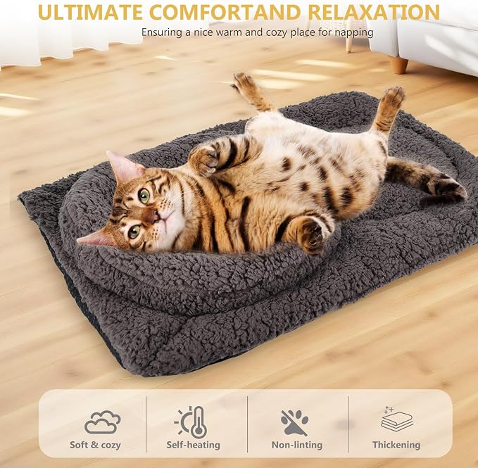 Self Warming Cat Bed Mat with U-Shaped Pillow -24"x18" Soft Thickened Thermal - Image 4
