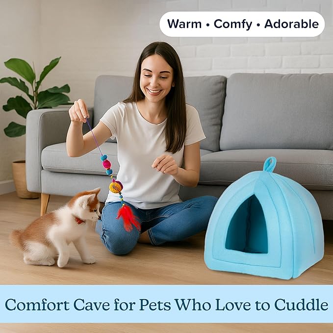 Cat House Indoor Cat Bed with Removable Foam Cushion, Plush Cat Tent Bed - Image 4