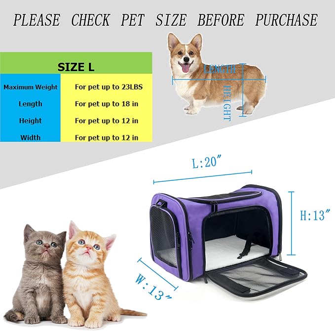 Soft Sided Carrier for Small Medium Cats Dogs, Removable Pad Collapsible Travel - Image 7