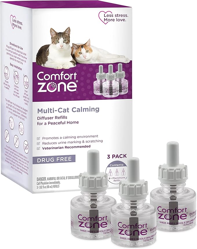 COMFORT ZONE Multi Cat Calming Diffuser Refill, 3 Pack – Cat Calming Pheromone by ComfortZone