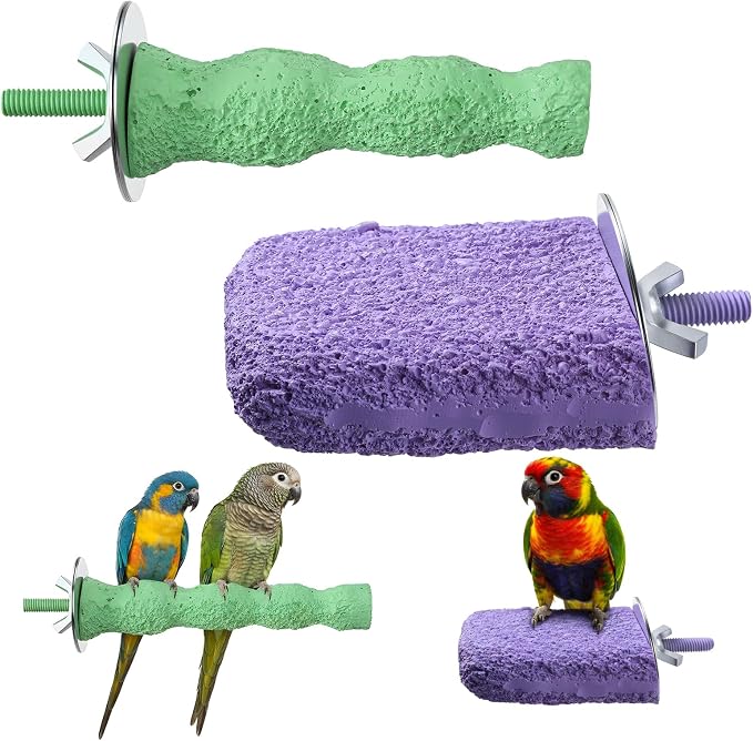 Bird Beak Grinding Stone 2 Pcs Bird Parrot Cage Perch Stand Platform Foot Claws by Bremorou