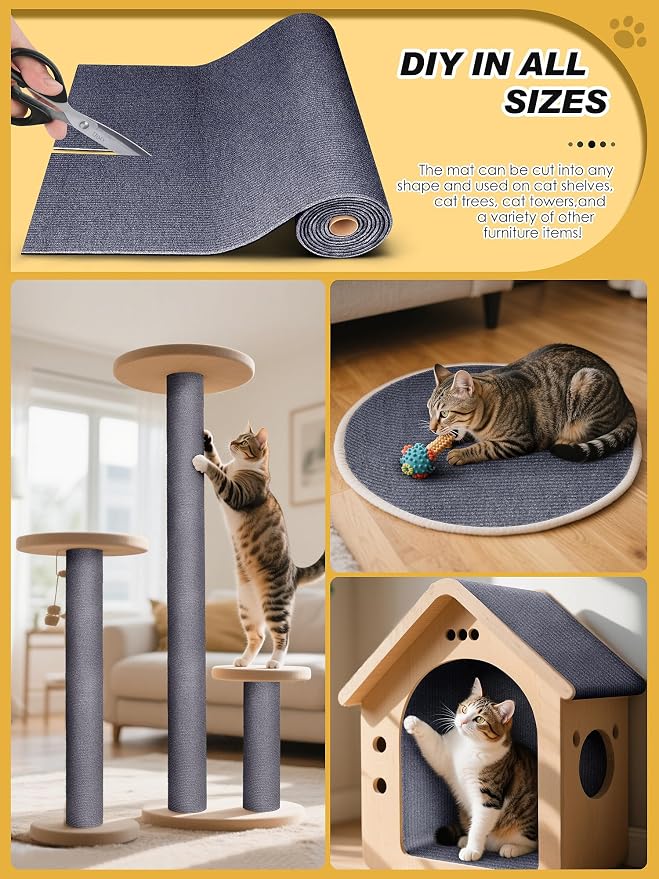2PCS 39.4"x15.8" Cat Scratch Mat, Trimmable Self-Adhesive Carpet, DIY Climb Cat - Image 3