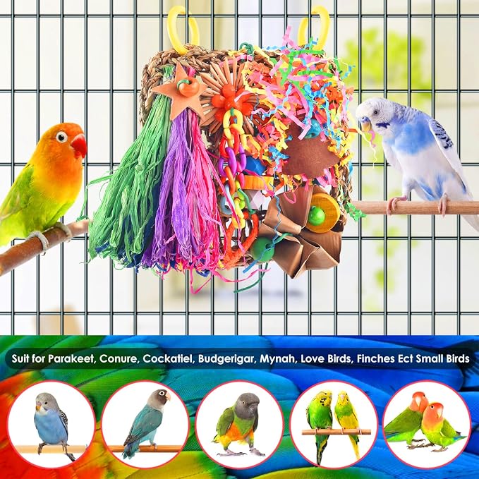 KATUMO Conure Toys, Bird Grass Mat Parakeet Shredder Hanging Toy Cockatiel - Image 5