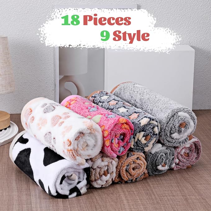 SHENLIU 18 Pcs Fleece Pet Blanket, 9 Style Small Fleece Pet Blanket Soft Warm - Image 4