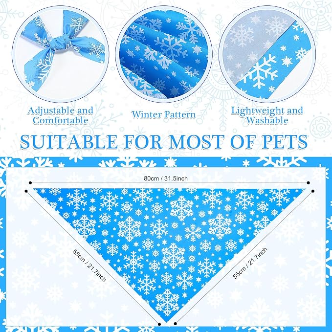 Abbylike 50 Pcs Winter Dog Bandanas Bulk Blue Snowflake Dog Bandanas - Image 3