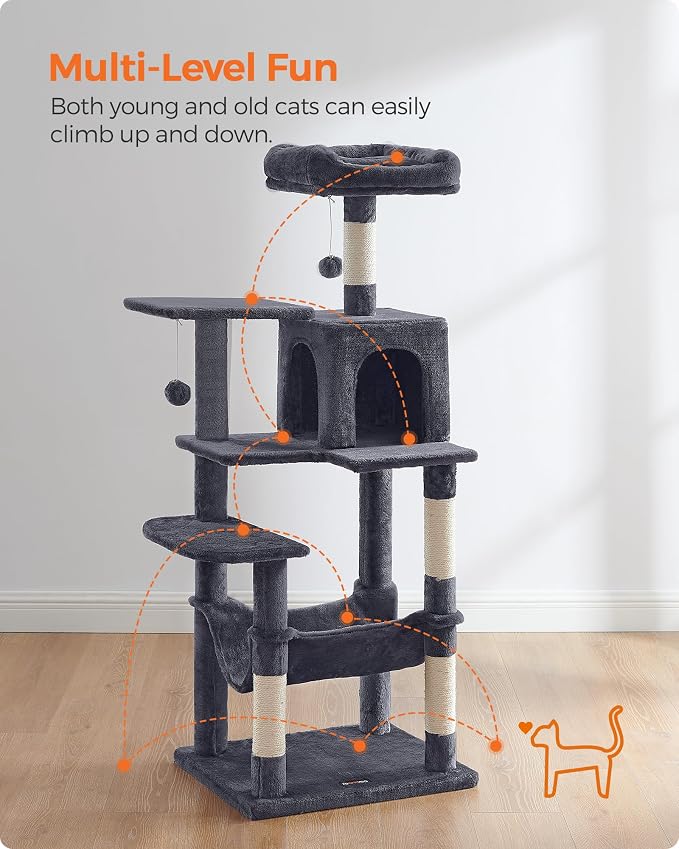 Feandrea Cat Tree, 55.1-Inch Cat Tower, Plush Multi-Level Condo - Image 3