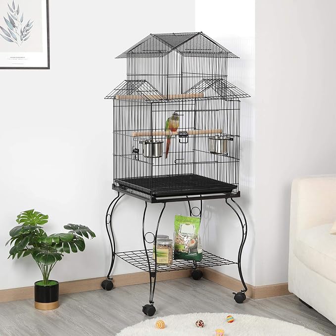 Yaheetech Budgie Cage 55-inch Rolling Standing Triple Roof Medium Parrot Cage - Image 3