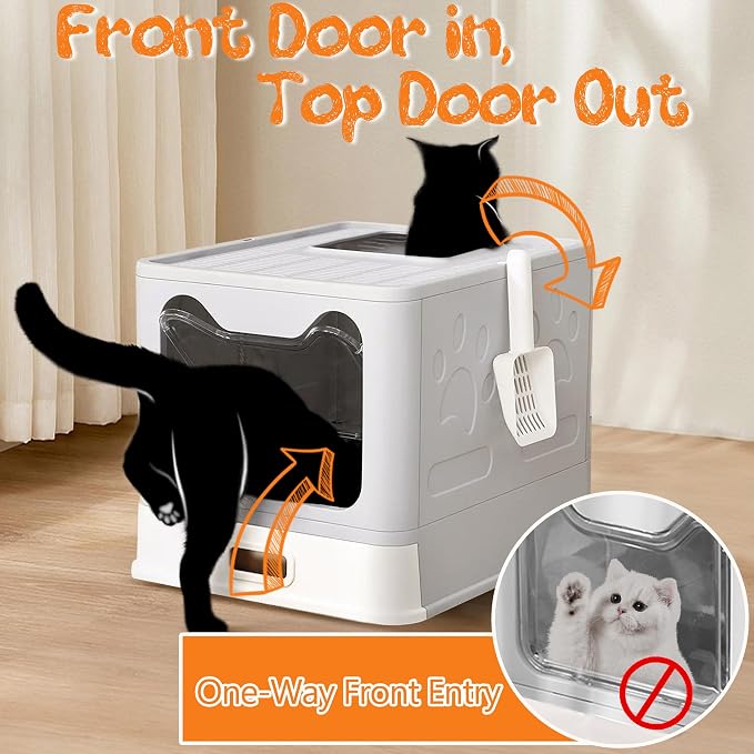 Enclosed Cat Litter Box with Lid Top Exit Covered Metal Stainless Steel Litter - Image 2