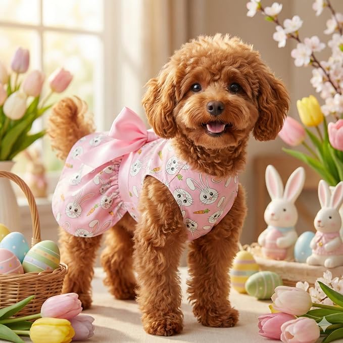 Easter Dog Dress with Pink Bunny Print, Cute Spring Pet Skirt - Image 5