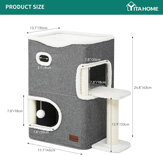 YITAHOME 2-Tier Cat House, Indoor Cat Cave Bed Playhouse, Cat Tunnels - Image 6