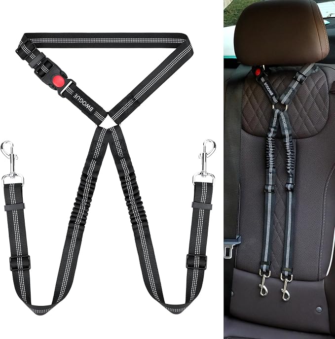 BWOGUE Double Dog Cat Seat Belts, Car Headrest Restraint Adjustable Travel Leash by BWOGUEPetHome