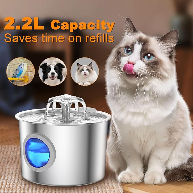 Cat Water Fountain Advanced 304 Stainless Steel 2.2L/74oz - Image 3
