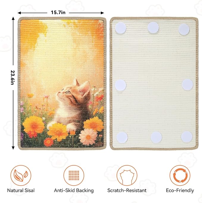 Cat Scratching Mat, 23.6 x 15.7'' Large Sisal Cat Scratch Pad - Image 2