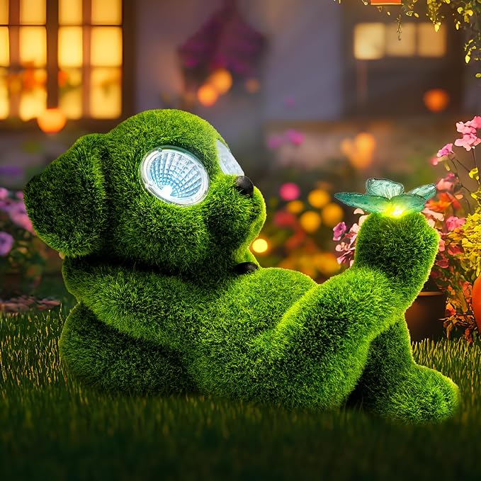Solar Topiary Dog Garden Statue by Twinbling