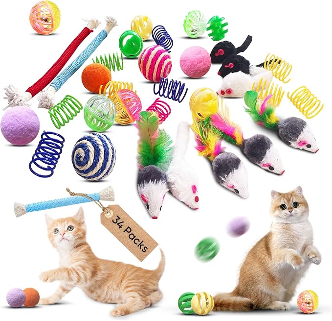 Cat Toys for Indoor Cats, 34 Packs Interactive Cat Toy Set by YULOYI