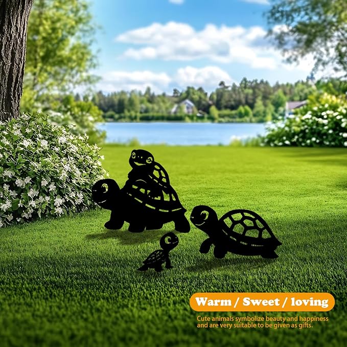 3 Pack Turtle Metal Garden Decorative Stakes, Weather Proof Silhouette Statues - Image 2