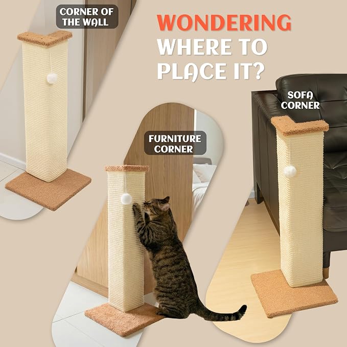 PETKARAY Couch Corner Cat Scratcher, 28.5" Sisal Scratching Post - Image 6