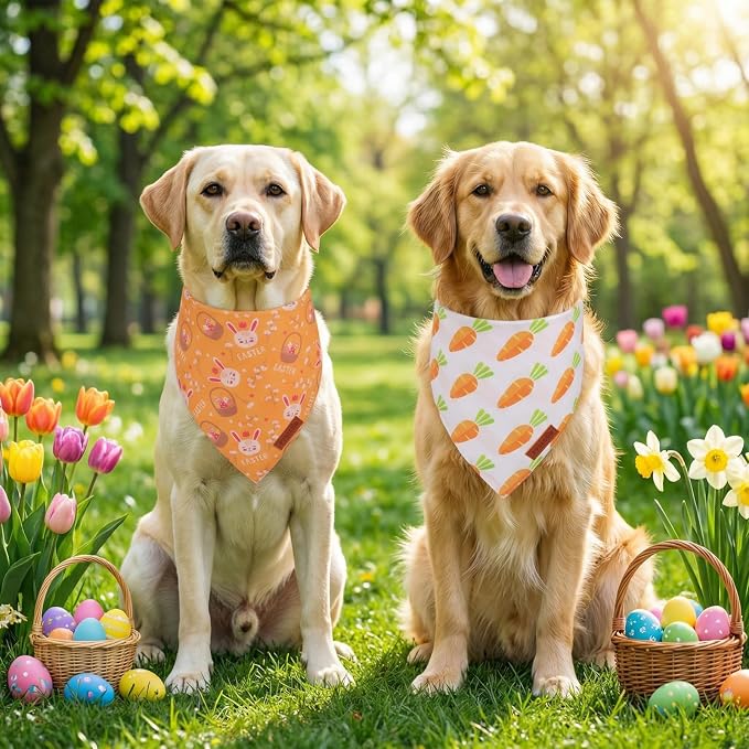 PTDECOR Easter Dog Bandana 2 Pack, Reversible Rabbit Carrot Dog Scarf - Image 3