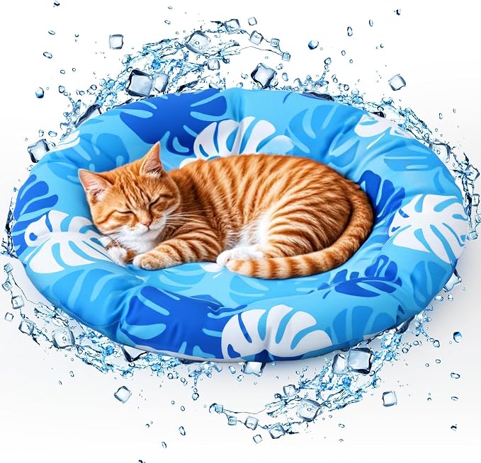 Pet Cooling Mat for Cats and Small Dogs, 20.1'' x 20.1'' Thickened Round Blue by Drydiet