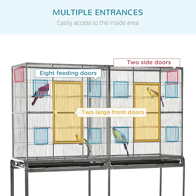 PawHut 65" Double Rolling Metal Bird Cage - Image 4