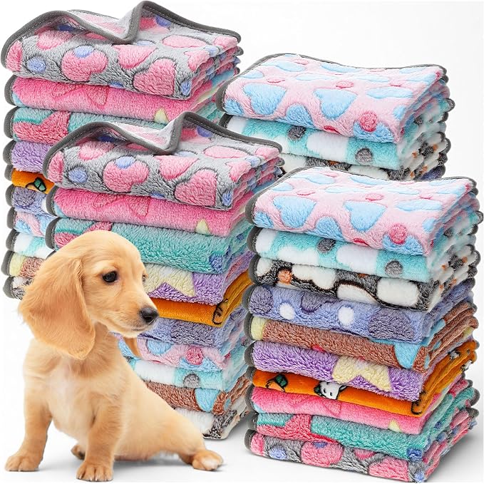 60 Pcs Puppy Blanket Bulk Soft Fluffy Flannel Pets Fleece Blankets by Unknown