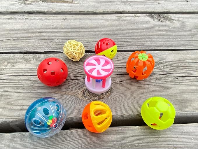 8pcs Bird Cat Ball Toys with Bell Colorful Parakeets Foot Talon Training Set - Image 5