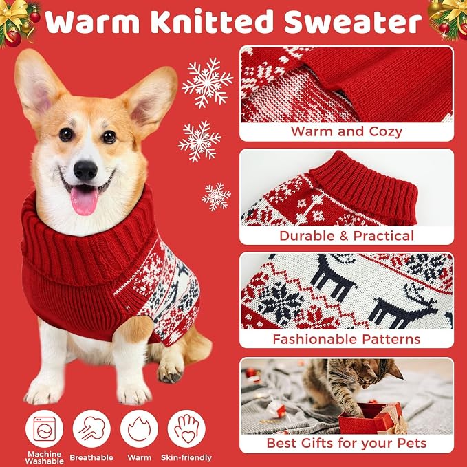 Dog Christmas Sweater, Soft Warm Pet Clothes Coat - Image 2