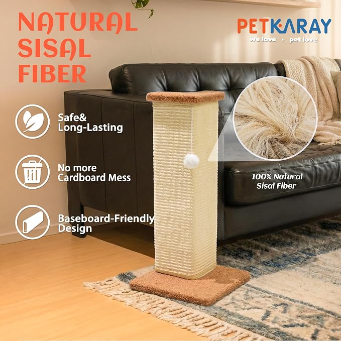 PETKARAY Couch Corner Cat Scratcher, 22.5" Sisal Scratching Post - Image 3