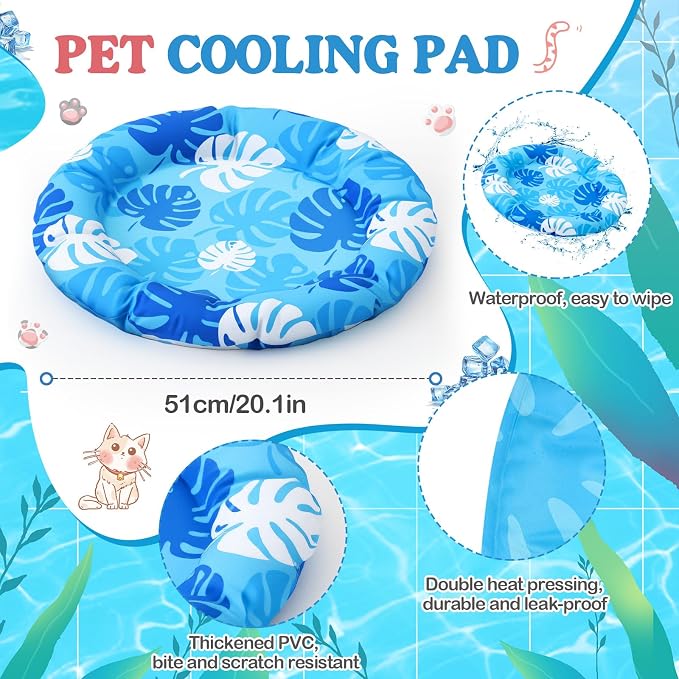 Pet Cooling Mat for Cats and Small Dogs, 20.1'' x 20.1'' Thickened Round Blue - Image 2