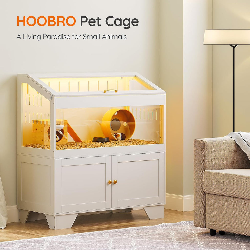 HOOBRO Large Hamster Cage with Storage Cabinet, White - GlobalHabitat Supply