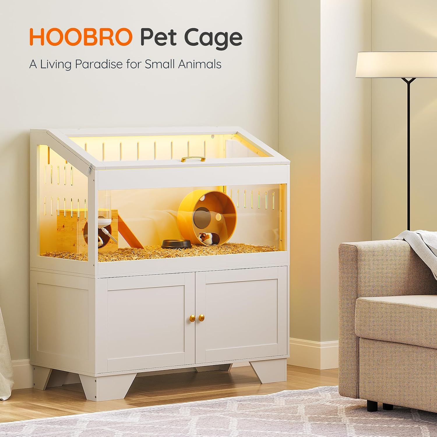 HOOBRO Large Hamster Cage with Storage Cabinet, White - GlobalHabitat Supply