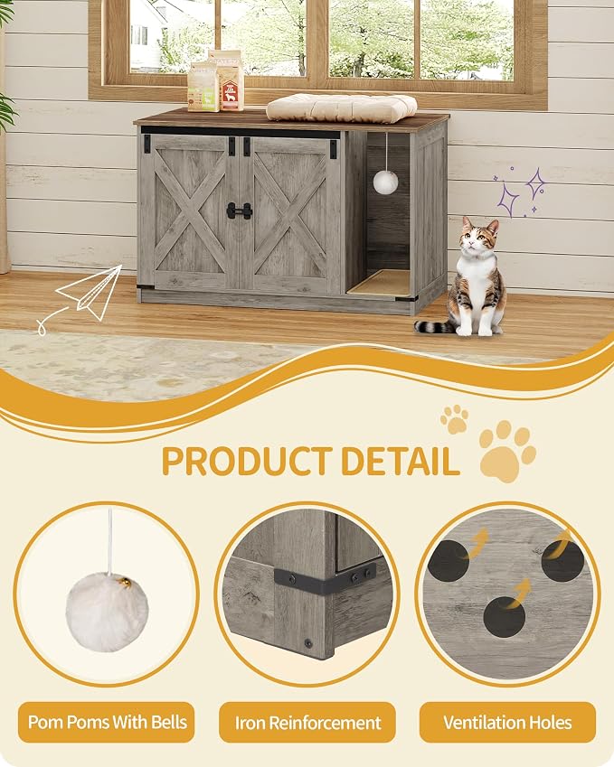 Cat Litter Box Enclosure, Hidden Litter Box Cabinet Furniture - Image 7