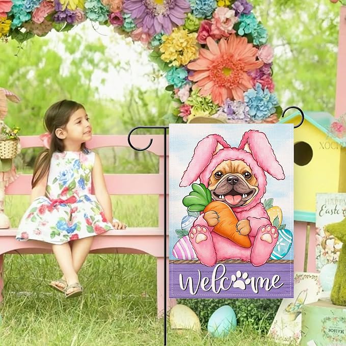 Artofy Welcome Easter Bunny Dog Small Decorative Garden Flag, French Bulldog - Image 6