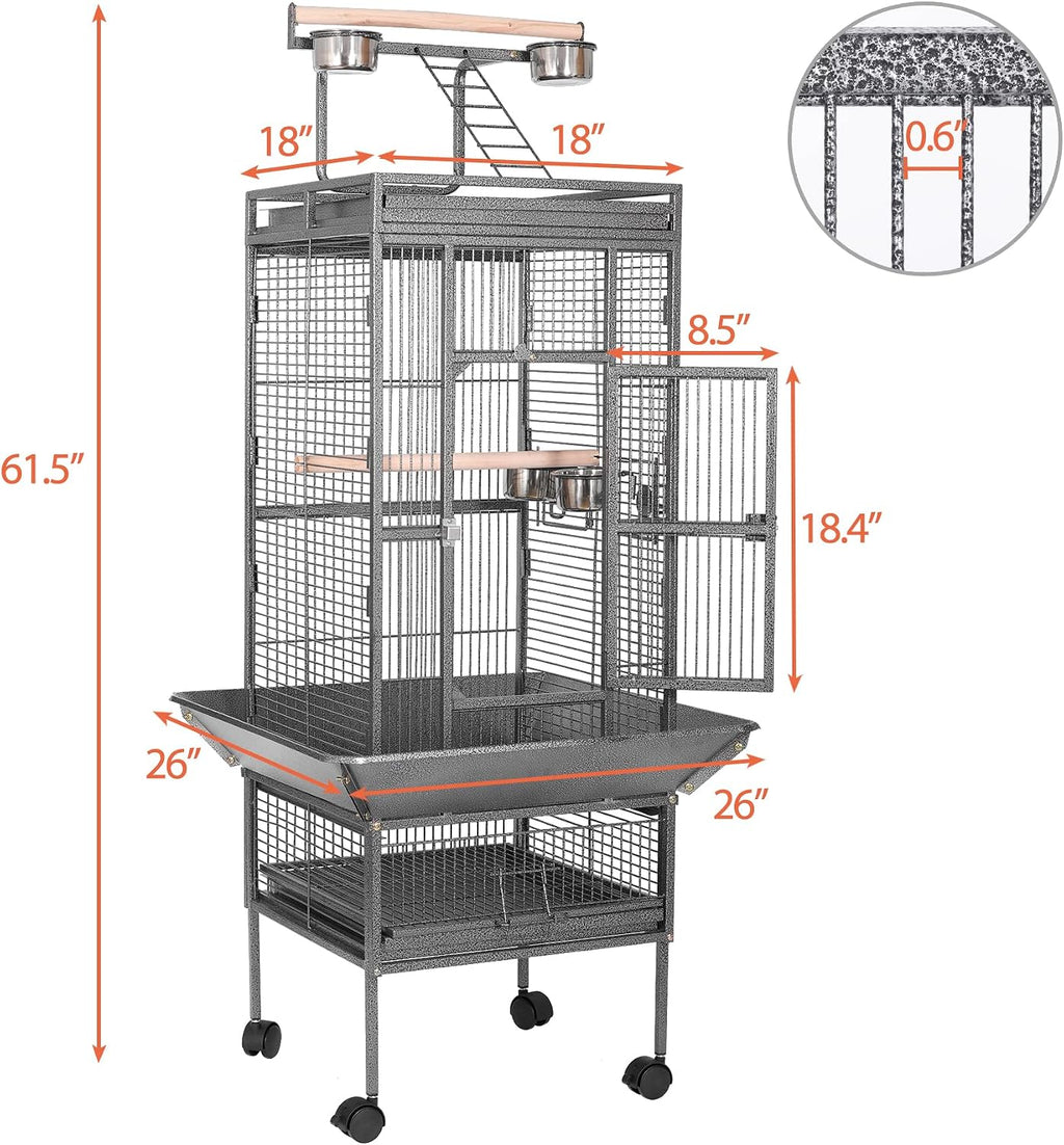HSM 62 Inch Wrought Iron Bird Flight Cage with Rolling Stand - GlobalHabitat Supply