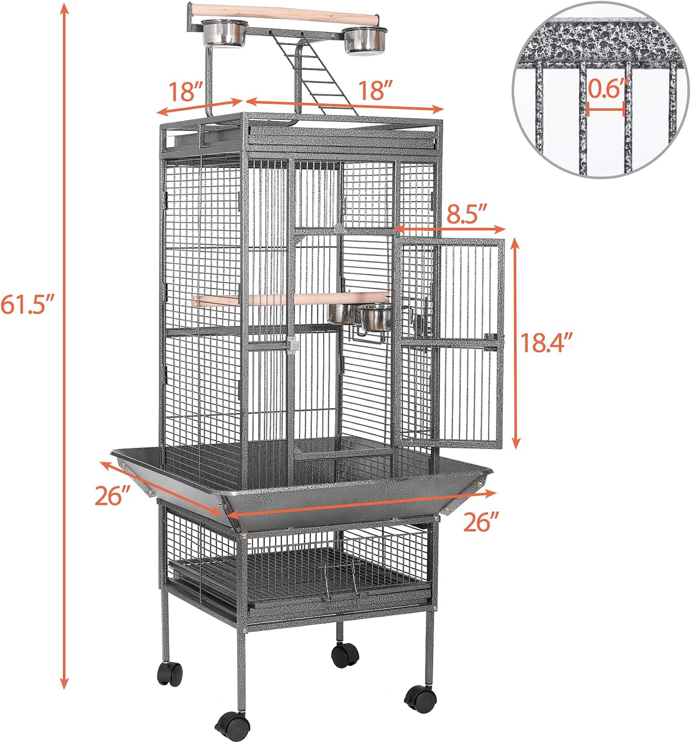HSM 62 Inch Wrought Iron Bird Flight Cage with Rolling Stand - GlobalHabitat Supply