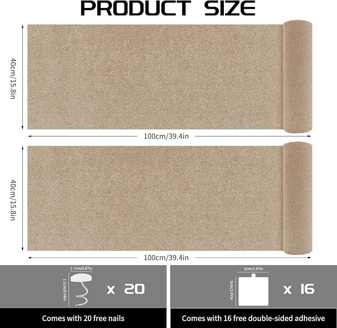 2 Pcs Total 78.8"x15.8" Cat Scratch Mat, Cat Scratch Couch Furniture Protector - Image 2