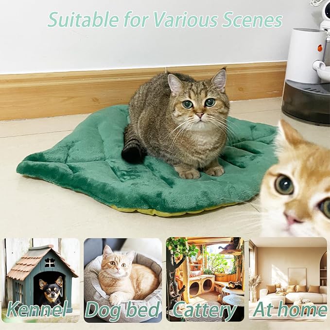 Leaf Shaped Self-Warming Cat Bed Mat – 26"x20" Flannel & Cotton Pet Pad - Image 6